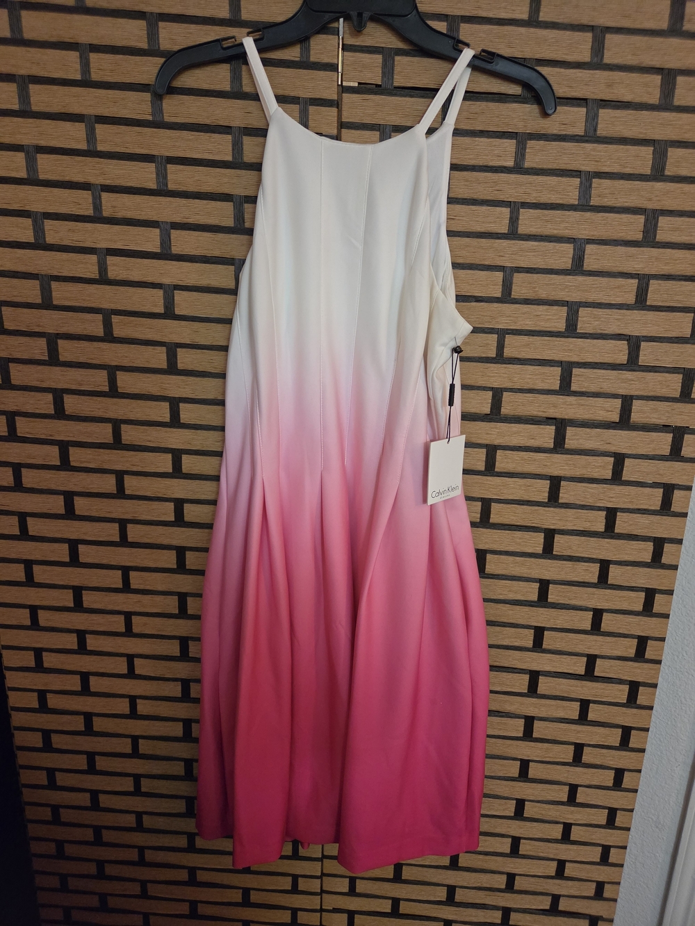 Calvin Klein White-to-Pink Ombre Midi Spaghetti-Strap Dress